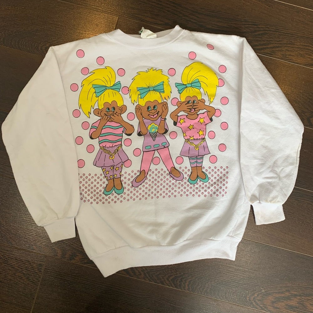 Vintage Kid’s Troll Doll Crewneck Sweater in White